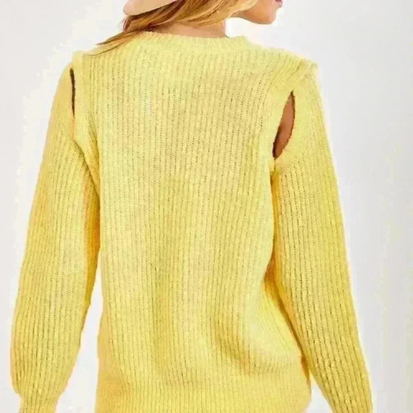 Lemon Yellow Ribbed Spring Sweater with‎ Cutouts - Picture 4 of 4